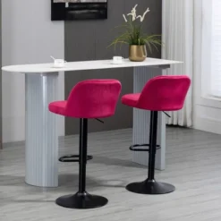 HOMCOM Adjustable Bar Stools Set Of 2, Velvet Counter Height Barstool, Upholstered Kitchen Stool With Swivel Seat, Steel Frame, Footrest For Kitchen Counter And Dining Room, Red 10 HOMCOM Adjustable Bar Stools Set Of 2, Velvet Counter Height Barstool, Upholstered Kitchen Stool With Swivel Seat, Steel Frame, Footrest For Kitchen Counter And Dining Room, Red -Homcom GUEST 1f48f648 bcb4 4001 8004 a75ae00f6f5f
