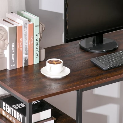 HOMCOM L-Shaped Home Office Desk With Bottom Tower Shelf, 3 Cube Shelves, Computer Writing Desk With Metal Frame, Walnut Brown 6 HOMCOM L-Shaped Home Office Desk With Bottom Tower Shelf, 3 Cube Shelves, Computer Writing Desk With Metal Frame, Walnut Brown - Image 4