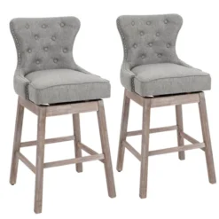HOMCOM Upholstered Fabric Bar Height Bar Stools Set Of 2, 180° Swivel Nailhead-Trim Pub Chairs, 30" Seat Height With Rubber Wood Legs -Homcom GUEST 228d988b ea4a 4945 beeb 8b4a1a3d4ff1