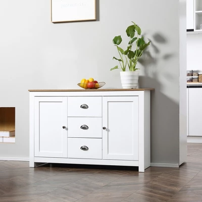 HOMCOM Kitchen Sideboard With Adjustable Shelves, Dining Buffet Cabinet With 3 Storage Drawers, White 4 HOMCOM Kitchen Sideboard With Adjustable Shelves, Dining Buffet Cabinet With 3 Storage Drawers, White - Image 2