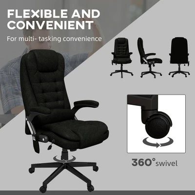 HOMCOM 6 Point Vibrating Massage Office Chair With Heat, Linen High Back Executive Office Chair With Reclining Backrest, Armrests 6 HOMCOM 6 Point Vibrating Massage Office Chair With Heat, Linen High Back Executive Office Chair With Reclining Backrest, Armrests - Image 4
