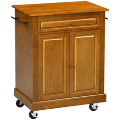 HOMCOM Modern Kitchen Island On Wheels, Rolling Serving Cart With Drawer, Storage Cabinet, And 2 Towel Racks For Dining Room, Brown -Homcom GUEST 24b19b3c 099e 4736 bc03 2174b71f4492
