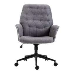 HOMCOM Vinsetto Modern Mid-Back Tufted Linen Home Office Desk Chair With Arms, Swivel Adjustable Task Chair, Upholstery Accent Chair With Soft Seat, Gray -Homcom GUEST 24dbdbdc 2510 43eb 9649 dab9be69a65d