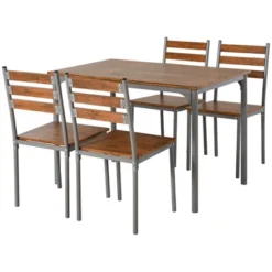 HOMCOM Modern 5-Piece Wooden Counter Dining Kitchen Table Set, 1 Table 4 Chairs Metal Legs, Suitable For Outdoors, Brown 9 HOMCOM Modern 5-Piece Wooden Counter Dining Kitchen Table Set, 1 Table 4 Chairs Metal Legs, Suitable For Outdoors, Brown -Homcom GUEST 25b4f8e8 2c1c 4477 b0c9 919c5d07b5a9