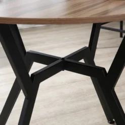 HOMCOM Industrial Dining Table Set Space-Saving Kitchen Table And Chairs Set With Round Table Padded Seat And Steel Frame Brown 5 Piece -Homcom GUEST 26bcf643 3218 4437 87a8 c458afa089d1