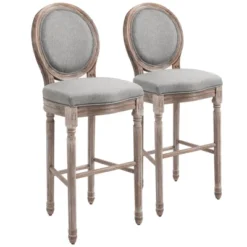 HOMCOM Vintage Bar Stools Set Of 2, Wood Barstools Accent Chairs With Soft Linen Cushions & Footrest, 29.5" Seat Height -Homcom GUEST 2745f06e 038e 4c82 aab4 eefb29ac538a