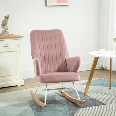 HOMCOM Accent Rocking Chairs, Upholstered Nursery Glider Rocker, Modern Armchair, Wingback Chair For Living Room And Bedroom, Pink 3 HOMCOM Accent Rocking Chairs, Upholstered Nursery Glider Rocker, Modern Armchair, Wingback Chair For Living Room And Bedroom, Pink