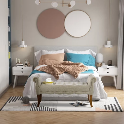 HOMCOM Traditional Style Entryway Bed End Shoe Bench With Button Tufted And Rounded Arm For Living Room 3 HOMCOM Traditional Style Entryway Bed End Shoe Bench With Button Tufted And Rounded Arm For Living Room