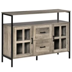 HOMCOM Rustic Kitchen Sideboard, Serving Buffet Storage Cabinet With Adjustable Shelves, Glass Doors, And 2 Drawers For Living Room -Homcom GUEST 27ef9cba 2506 4d9a 8a73 720f5e9098da