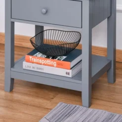 HOMCOM Modern Style Nightstand, Side Table With Drawer And Storage Shelf For Bedroom, Or Living Room, Gray -Homcom GUEST 28e6de70 b9ae 4c9d 8b2b 6b7c1d05cd2d