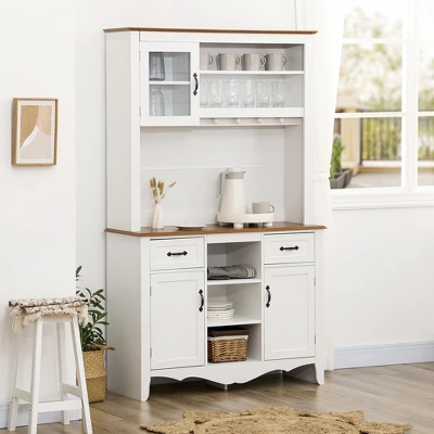 HOMCOM 71" Kitchen Buffet With Hutch, Farmhouse Style Storage Pantry With 2 Drawers, 3 Door Cabinets And 3 Shelves, White 4 HOMCOM 71" Kitchen Buffet With Hutch, Farmhouse Style Storage Pantry With 2 Drawers, 3 Door Cabinets And 3 Shelves, White - Image 2