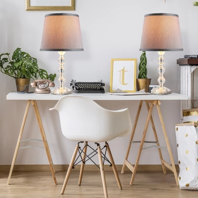 HOMCOM Crystallite Modern Table Lamps For Bedroom Set Of 2, Bedside Desk Lamp For Home Office, Living Room Lamp Set With Fabric Lampshades, Gray 3 HOMCOM Crystallite Modern Table Lamps For Bedroom Set Of 2, Bedside Desk Lamp For Home Office, Living Room Lamp Set With Fabric Lampshades, Gray