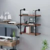 HOMCOM 3-Tier Industrial Pipe Shelves, Floating Wall Mounted Bookshelf, Metal Frame Display Rack For Living Room Or Bedroom, Rustic Brown -Homcom GUEST 2c436d70 303b 42c6 8ddf d33b16c2ee40