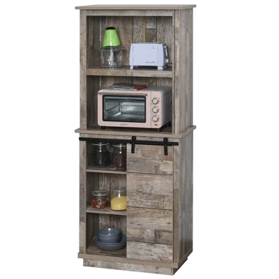 HOMCOM Freestanding Rustic Kitchen Buffet With Hutch, Pantry Storage Cabinet With Sliding Barn Door, Adjustable Shelf, Vintage Wood 5 HOMCOM Freestanding Rustic Kitchen Buffet With Hutch, Pantry Storage Cabinet With Sliding Barn Door, Adjustable Shelf, Vintage Wood - Image 3