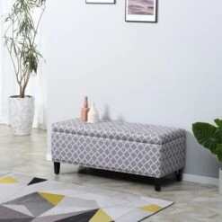 HOMCOM Large 42" Tufted Linen Fabric Upholstery Storage Ottoman Bench With Lift-top For Living Room, Entryway, Or Bedroom - Gray Lattice -Homcom GUEST 2c9e881e a22a 4f12 b4b9 9824cc724885