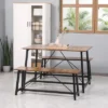 HOMCOM Industrial 3-Piece Dining Table Set, Rectangular Kitchen Table And Chairs For 4 People, Space-Saving Dinner Table Two Benches, Rustic Brown 1 HOMCOM Industrial 3-Piece Dining Table Set, Rectangular Kitchen Table And Chairs For 4 People, Space-Saving Dinner Table Two Benches, Rustic Brown -Homcom GUEST 2cb455ee 84d3 4b8a 9ccd 68e42a957d3e