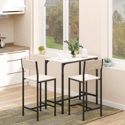HOMCOM 3 Piece Industrial Dining Table Set, Counter Height Bar Table & Chairs Set For Small Space, Dining Room 4 HOMCOM 3 Piece Industrial Dining Table Set, Counter Height Bar Table & Chairs Set For Small Space, Dining Room - Image 2