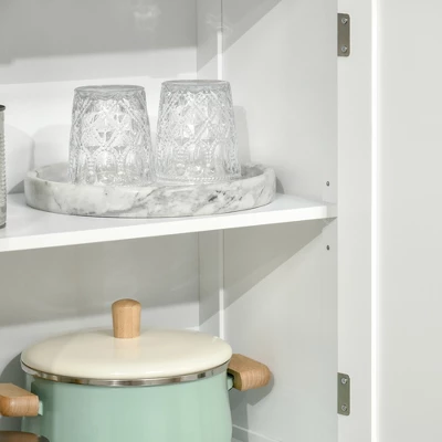 HOMCOM 63" Small Buffet With Hutch, 4-Door Kitchen Pantry, Freestanding Storage Cabinet With Adjustable Shelf For Dining Room, Living Room, White 7 HOMCOM 63" Small Buffet With Hutch, 4-Door Kitchen Pantry, Freestanding Storage Cabinet With Adjustable Shelf For Dining Room, Living Room, White - Image 5