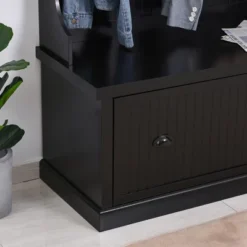 HOMCOM Hall Tree For Entryway, Coat Rack Shoe Bench With Bottom Storage, 4 Metal Double Hooks And 2 Shelves For Hallway, Living Room, Black -Homcom GUEST 2e6576c5 d866 4c16 967c 8907040f88c2