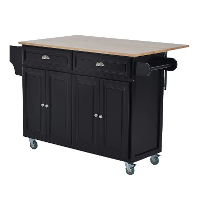 HOMCOM Rolling Kitchen Island Storage Cart Table W/ Drop Leaf Top 11 HOMCOM Rolling Kitchen Island Storage Cart Table W/ Drop Leaf Top - Image 9