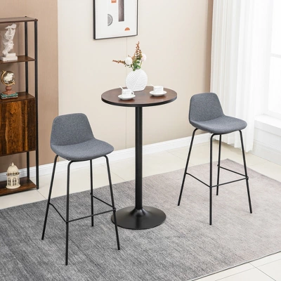 HOMCOM 29.5" Seat Height Bar Stools Set Of 2, Upholstered Bar Chairs, Armless Barstools With Back, Steel Legs, Gray 3 HOMCOM 29.5" Seat Height Bar Stools Set Of 2, Upholstered Bar Chairs, Armless Barstools With Back, Steel Legs, Gray