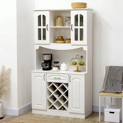 HOMCOM 73" Kitchen Hutch Cabinet With Countertop & Wine Storage, Kitchen Pantry Storage Cabinet Buffet With Hutch, Modern Bar Cabinet Wine Rack, White 3 HOMCOM 73" Kitchen Hutch Cabinet With Countertop & Wine Storage, Kitchen Pantry Storage Cabinet Buffet With Hutch, Modern Bar Cabinet Wine Rack, White