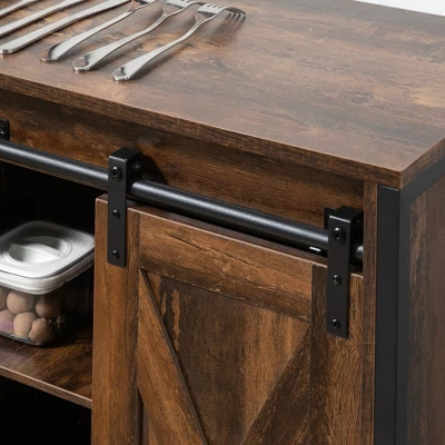 HOMCOM Industrial Sideboard, Buffet Cabinet With Sliding Barn Doors, Storage Cabinets And Adjustable Shelves For Living Room, Home Bar, Rustic Brown 6 HOMCOM Industrial Sideboard, Buffet Cabinet With Sliding Barn Doors, Storage Cabinets And Adjustable Shelves For Living Room, Home Bar, Rustic Brown - Image 4