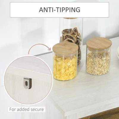 HOMCOM Kitchen Sideboard, Glass Door Buffet Cabinet, Accent Cupboard With Adjustable Storage Shelf For Living Room, Distressed White 7 HOMCOM Kitchen Sideboard, Glass Door Buffet Cabinet, Accent Cupboard With Adjustable Storage Shelf For Living Room, Distressed White - Image 5