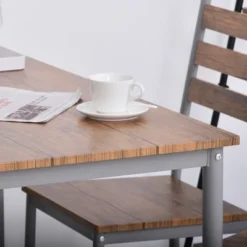 HOMCOM Modern 5-Piece Wooden Counter Dining Kitchen Table Set, 1 Table 4 Chairs Metal Legs, Suitable For Outdoors, Brown 10 HOMCOM Modern 5-Piece Wooden Counter Dining Kitchen Table Set, 1 Table 4 Chairs Metal Legs, Suitable For Outdoors, Brown -Homcom GUEST 334f1a3f 2afa 47b4 a5c6 d63060d30895