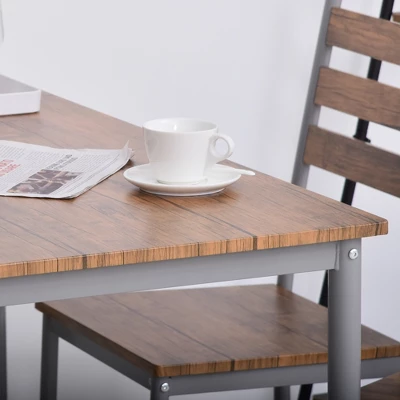 HOMCOM Modern 5-Piece Wooden Counter Dining Kitchen Table Set, 1 Table 4 Chairs Metal Legs, Suitable For Outdoors, Brown 6 HOMCOM Modern 5-Piece Wooden Counter Dining Kitchen Table Set, 1 Table 4 Chairs Metal Legs, Suitable For Outdoors, Brown - Image 4