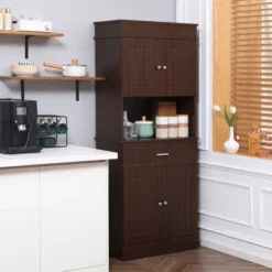 HOMCOM 72" Kitchen Buffet With Hutch, Freestanding Pantry Cupboard With Utility Drawer, Adjustable Hinge, Anti-tipping 2 Cabinet And Countertop, Brown -Homcom GUEST 335de006 36f2 4ad9 9eea 5b1f4e9b6b0b