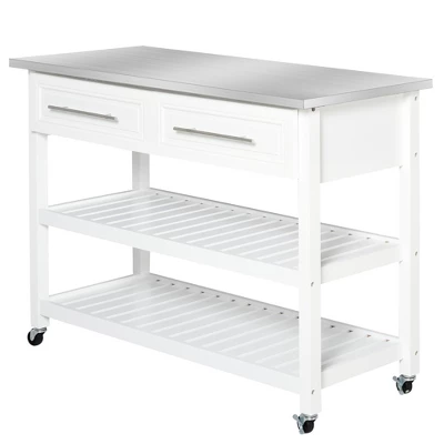 HOMCOM Kitchen Island With Stainless Steel Top, Traditional Kitchen Island With Storage, 2-Tier Open Shelves, Drawers, White 5 HOMCOM Kitchen Island With Stainless Steel Top, Traditional Kitchen Island With Storage, 2-Tier Open Shelves, Drawers, White - Image 3