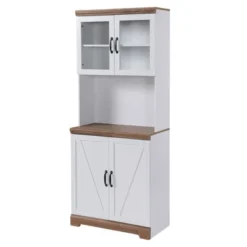 HOMCOM 69" Farmhouse Kitchen Buffet With Hutch, Kitchen Cupboard Storage Cabinet With Glass Doors, Adjustable Shelves, Open Microwave Countertop White -Homcom GUEST 35e0142f 2c5b 400c 8129 4f3d3ab4c9f4