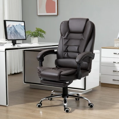 HOMCOM High-Back Executive Office Chair With Footrest, PU Leather Computer Chair With Reclining Function And Armrest, Ergonomic Office Chair, Coffee 3 HOMCOM High-Back Executive Office Chair With Footrest, PU Leather Computer Chair With Reclining Function And Armrest, Ergonomic Office Chair, Coffee