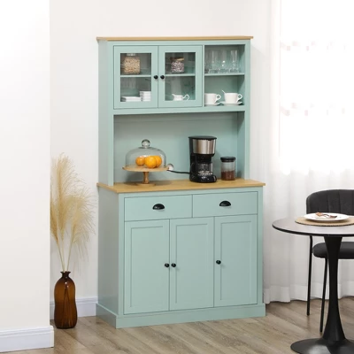 HOMCOM 71" Freestanding Pantry, Kitchen Buffet With Hutch, Modern Storage Cabinet With Drawers, Glass Doors, And Adjustable Shelves, Light Blue 4 HOMCOM 71" Freestanding Pantry, Kitchen Buffet With Hutch, Modern Storage Cabinet With Drawers, Glass Doors, And Adjustable Shelves, Light Blue - Image 2