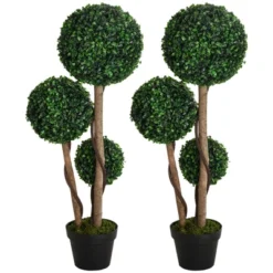 HOMCOM 35.5" Artificial Plant For Home Decor Indoor & Outdoor Fake Plant Artificial Tree In Pot, Ball Boxwood Topiary Tree, Set Of 2, Green -Homcom GUEST 3735c222 7268 46ec a851 82b4d3ddeab5