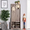 HOMCOM Coat Rack Wooden Hall Tree Storage Organizer Shoe Bench With Shoe Rack 3 Hooks For Hallway Or Living Room, Brown -Homcom GUEST 37958e22 a485 42cd 91b4 200128d3dbb2
