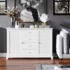 HOMCOM 47" Modern Storage Cabinet Buffet Sideboard With Drawers And Louvered Doors- White -Homcom GUEST 37cd4c33 c4bc 4e54 80cd 917df94a3d13