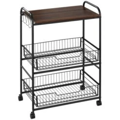 HOMCOM 24" 3-Tier Rolling Kitchen Cart, Utility Storage Trolley With 2 Basket Drawers, Side Hooks For Dining Room -Homcom GUEST 37f3d0b9 2cf0 4732 836f 538175db9e45