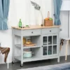 HOMCOM Kitchen Island Utility Storage Trolley Cart With Rubber Wood Top, Towel Rack, 2 Cabinets & Drawers For Dining Room -Homcom GUEST 384ff5f8 2ef8 42d9 9cad 8c17a171a7d0