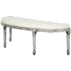 HOMCOM Vintage Semi-Circle Hallway Bench Tufted Upholstered Velvet-Touch Fabric Accent Seat With Rubberwood Legs, Off White -Homcom GUEST 386c393d 75e1 454c 8e31 329860f589a5