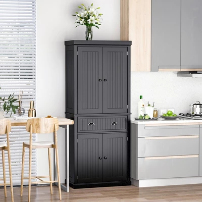 HOMCOM 72" Traditional Freestanding Kitchen Pantry Cabinet Cupboard With Doors And 3 Adjustable Shelves, Black 4 HOMCOM 72" Traditional Freestanding Kitchen Pantry Cabinet Cupboard With Doors And 3 Adjustable Shelves, Black - Image 2