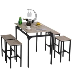 HOMCOM 5 Piece Modern Dining Table And 4 Stools Industrial Dining Set With Footrest & Metal Legs, For Kitchen, Natural -Homcom GUEST 391ce576 4ceb 4ee2 a7f9 7a1df8697928