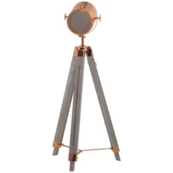 HOMCOM Vintage Tripod Floor Lamp, Height Adjustable Nautical Spotlight With Wood Legs, E12 Lamp Base For Living Room, Bedroom, Gray And Rose Gold -Homcom GUEST 39fa9e95 e07c 4cff a4b5 af41070ea03b
