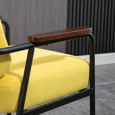 HOMCOM Modern Accent Chair With Cushioned Seat And Back, Upholstered Velvet Armchair For Bedroom, Living Room Chair With Arms And Steel Legs, Yellow 7 HOMCOM Modern Accent Chair With Cushioned Seat And Back, Upholstered Velvet Armchair For Bedroom, Living Room Chair With Arms And Steel Legs, Yellow - Image 5