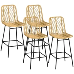 HOMCOM Modern Rattan Bar Stools Set Of 4, Breathable Steel-Base Wicker Counter Height Barstools For Kitchen Counter, Yellow -Homcom GUEST 3ae77b46 03b9 4731 b974 223e4b6451af