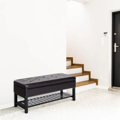 HomCom 44" Tufted Faux Leather Ottoman Storage Bench With Shoe Rack 7 HomCom 44" Tufted Faux Leather Ottoman Storage Bench With Shoe Rack - Image 5