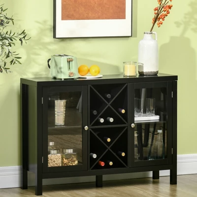HOMCOM Modern Kitchen Sideboard, Buffet Table With Removable Wine Rack, Tempered Glass Door Cabinet And Adjustable Shelves For Living Room, Kitchen, Entryway, Black 4 HOMCOM Modern Kitchen Sideboard, Buffet Table With Removable Wine Rack, Tempered Glass Door Cabinet And Adjustable Shelves For Living Room, Kitchen, Entryway, Black - Image 2