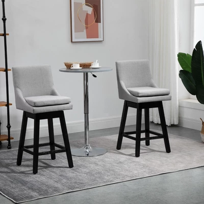 HOMCOM 28" Set Of 2 Swivel Bar Height Bar Stools, Armless Upholstered Barstools Chairs With Soft Padding Cushion And Wood Legs 4 HOMCOM 28" Set Of 2 Swivel Bar Height Bar Stools, Armless Upholstered Barstools Chairs With Soft Padding Cushion And Wood Legs - Image 2