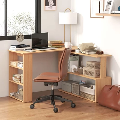 HOMCOM 360° Rotating Home Office Desk L Shaped Corner Computer Desk With Storage Shelves, Writing Table Workstation 4 HOMCOM 360° Rotating Home Office Desk L Shaped Corner Computer Desk With Storage Shelves, Writing Table Workstation - Image 2